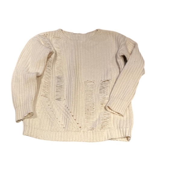 Cream round neck naturally distressed sweater - Picture 1 of 3